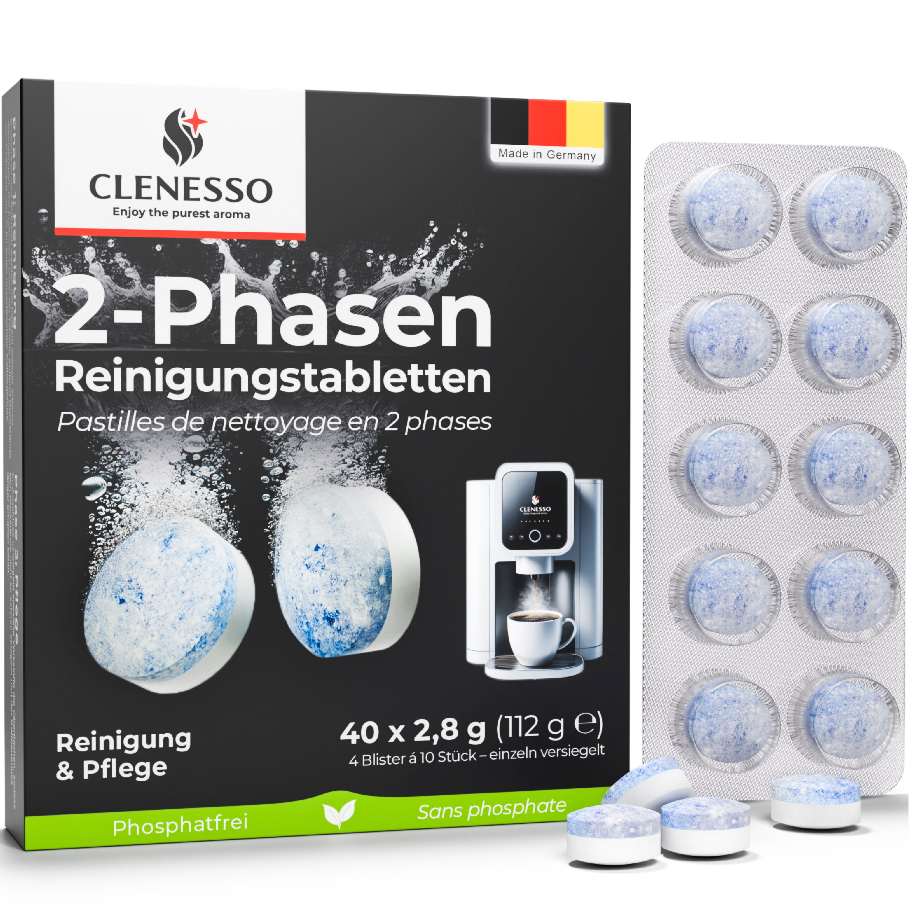 NEUENTWICKLUNG 2-Phasen Reinigungstabletten für Kaffeevollautomaten – kompatibel mit Jura, Siemens, Melitta, uvm.