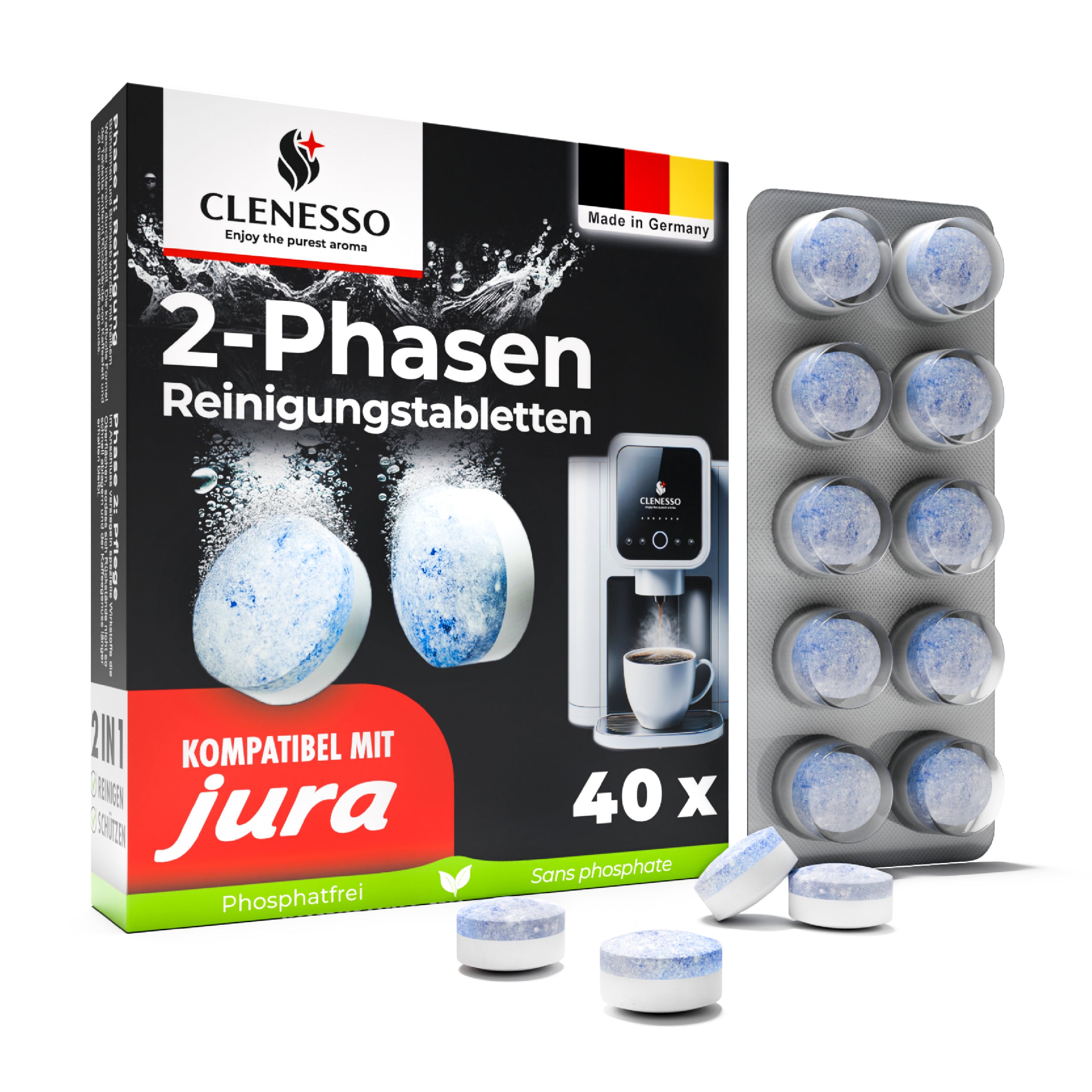 2-Phasen Reinigungstabletten für Kaffeevollautomaten – kompatibel mit Jura, Siemens, Melitta, uvm.